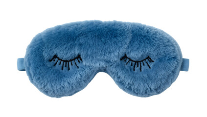 Plush blue sleep mask with embroidered eyelashes for comfort and relaxation, soft fluffy eye cover for restful sleep and light blocking