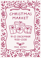 Christmas festive market poster template. 