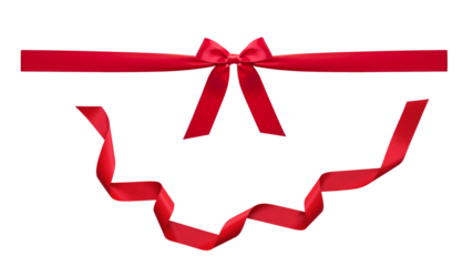 Wavy curve Tied red satin ribbon bow with wavy curve ribbon texture for decoration gift card design in celebrations or special holiday themes.realistic elements.Real photo materai
