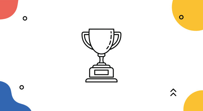 A graphic design featuring a trophy symbolizing achievement and success. The trophy is depicted in a minimalist outline style on a white background.