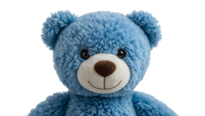 Adorable blue teddy bear plush toy with soft fur and friendly smile isolated on the transparent background perfect for kids and gift ideas