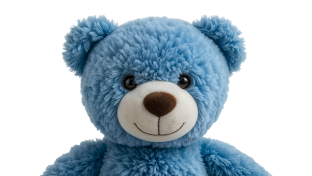 Adorable blue teddy bear plush toy with soft fur and friendly smile isolated on the transparent background perfect for kids and gift ideas