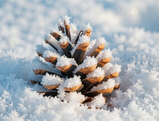Pine cone resting in fresh winter snow