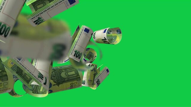 100 EURO flying animation with green screen background