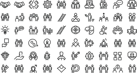 Business Teamwork & Leadership Icons Set – Collaboration, Strategy & Corporate Communication Symbols