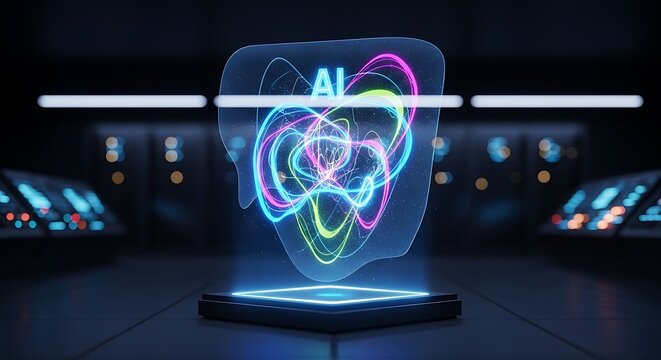 Artificial Intelligence Hologram Display in Futuristic Data Center