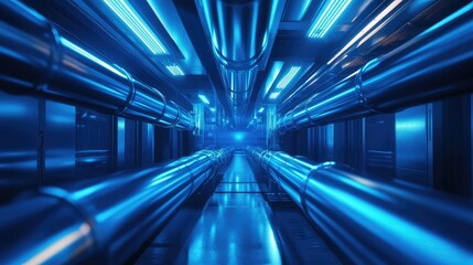 Futuristic pipes conveying data in server room infrastructure
