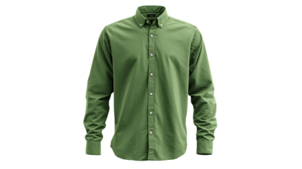 Olive green long sleeve shirt isolated on transparent background, casual wear