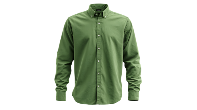 Olive green long sleeve shirt isolated on transparent background, casual wear