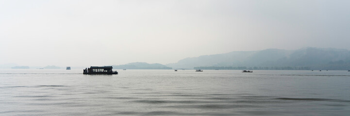 Boats on the West Lake of Hangzhou, China