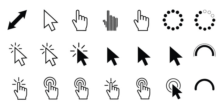 Collection of diverse cursor icons for digital interaction and navigation
