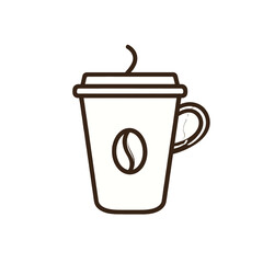 Simple Line Drawing Of A Coffee Cup With Steam Rising And A Coffee Bean Symbol On A White Background