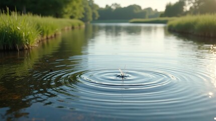 Cinematic vision of sparkling stream uncovering glossy river rocks and flourishing meadowlike grasses along softly drifting currents spring season wallpaper landscape nature background