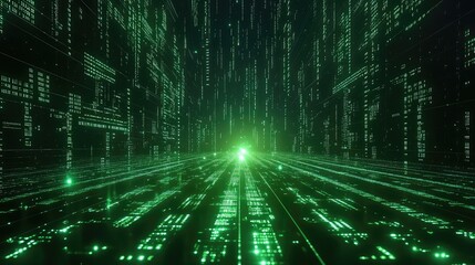 Digital data flowing in abstract green technology network