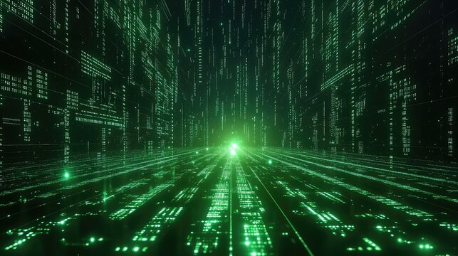 Digital data flowing in abstract green technology network