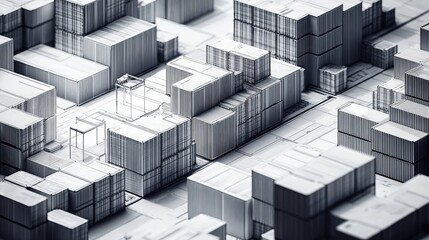 Abstract architectural model outlining urban logistics planning