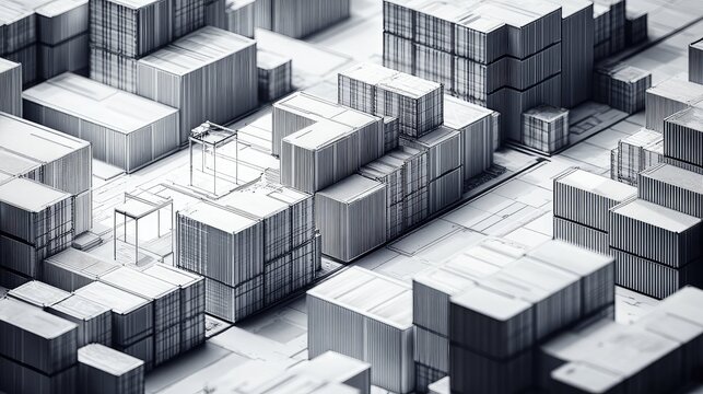 Abstract architectural model outlining urban logistics planning