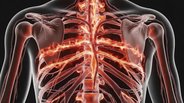 Detailed 3D Medical Animation of Human Nervous System Central and Peripheral Pathways Overlaid on Skeletal Structure