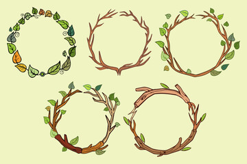 NATURE BRANCH LEAF VINTAGE CIRCLE FRAME
