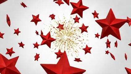 Red Stars and Golden Confetti Falling on White Background. - Powered by Adobe