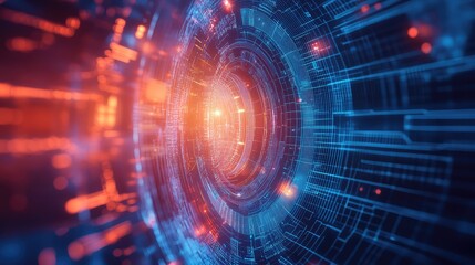 Digital data tunnel creating abstract futuristic network connection