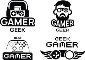 Emblems with gamer EPS, Vector Images Black and White