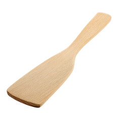 A light brown wooden kitchen spatula or turner, angled upwards, against a deep transparent background, highlighting its smooth texture and simple design. background removed