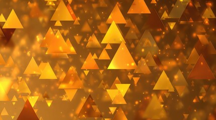 Golden geometric triangles flowing with sparkling bokeh lights
