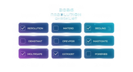 2023 resolution checklist with nine options for goal setting and personal development, isolated on transparent background