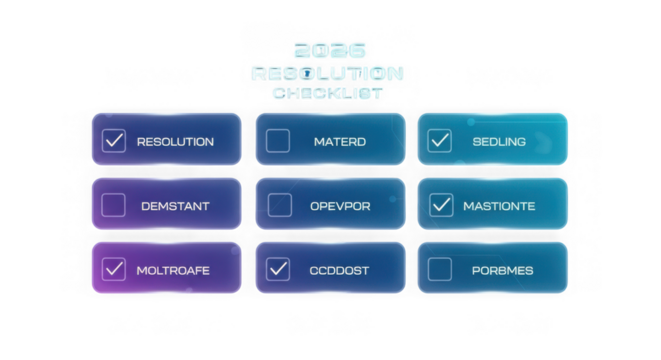 2023 resolution checklist with nine options for goal setting and personal development, isolated on transparent background