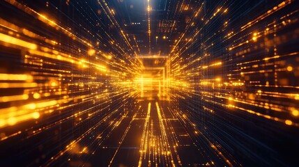 Digital data stream flowing through abstract network tunnel