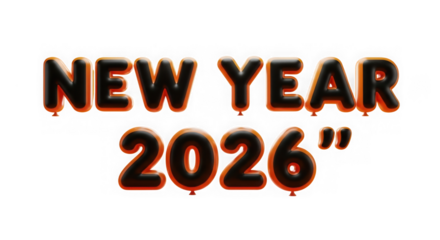 New year 2026 text made of balloons, isolated on transparent background