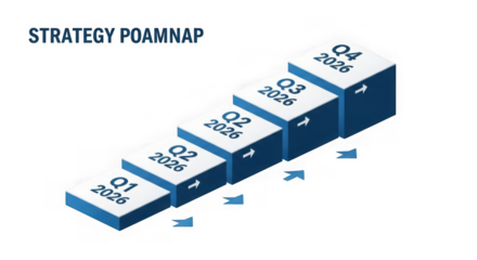 Strategy roadmap with quarters and years, isolated on transparent background