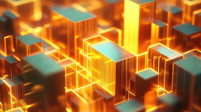 Digital cityscape representing data flow and network connections