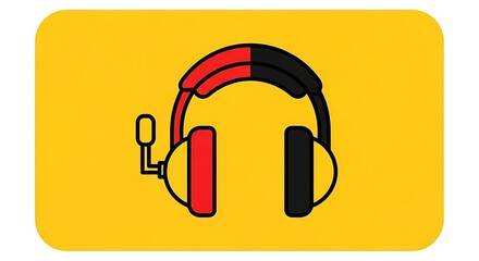 Headset gaming audio microphone headphones gamer sound communication podcasting illustration yellow