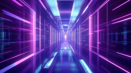 Abstract neon tunnel light data stream technology