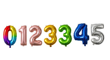 Collection of colorful number balloons from 0 to 5, isolated on transparent background