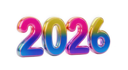 Colorful 3d numbers forming the year 2026, isolated on transparent background