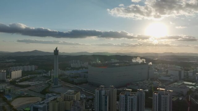 Aerial View of Icheon, Hynix Semiconductor Factory, Sunset