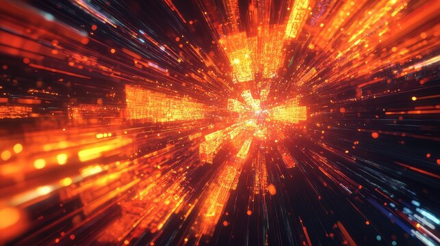 Digital data exploding with futuristic speed light