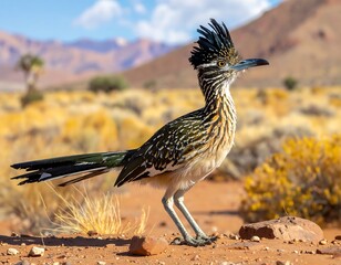 Greater Roadrunner, Geococcyx californianus, standing proud in the arid desert