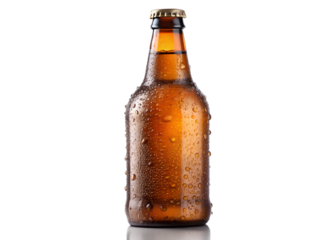 cold brown glass bottle drink on white background