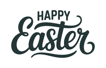 Obraz premium Happy Easter handwritten calligraphy text on a white background.