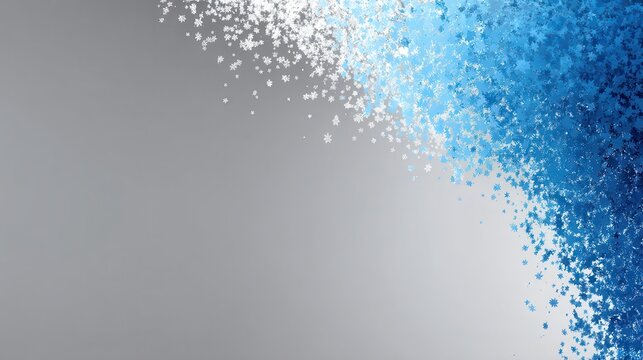 Abstract digital background with scattered geometric shapes on gray and blue gradient