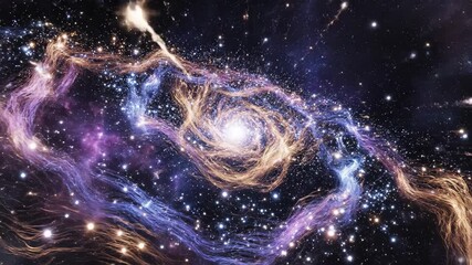 Vertical animation of flying through a colorful spiral galaxy. A journey through a glowing cosmic nebula filled with stars. Abstract science fiction background - Powered by Adobe