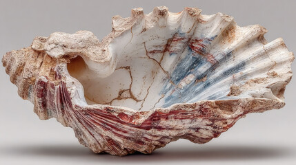 Drained jack shell with concave face and broken base aligned on white