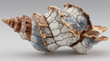 Drained jack shell with concave face and broken base aligned on white