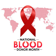 National Blood Donor Awareness Month vector design featuring red blood drop symbols and awareness ribbon for January health campaign. Banner poster, flyer and background design template.