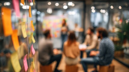 Team Strategy Session Blur - Blurred background of a brainstorming session among team members. High quality