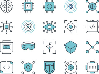 AI & Future Technology Icons Set – Neural, Chip, Vision, AR, Security